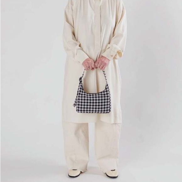 BAGGU Handbags - Baggu Mini Nylon Shoulder Bag Black/White Pixel Gingham NWT